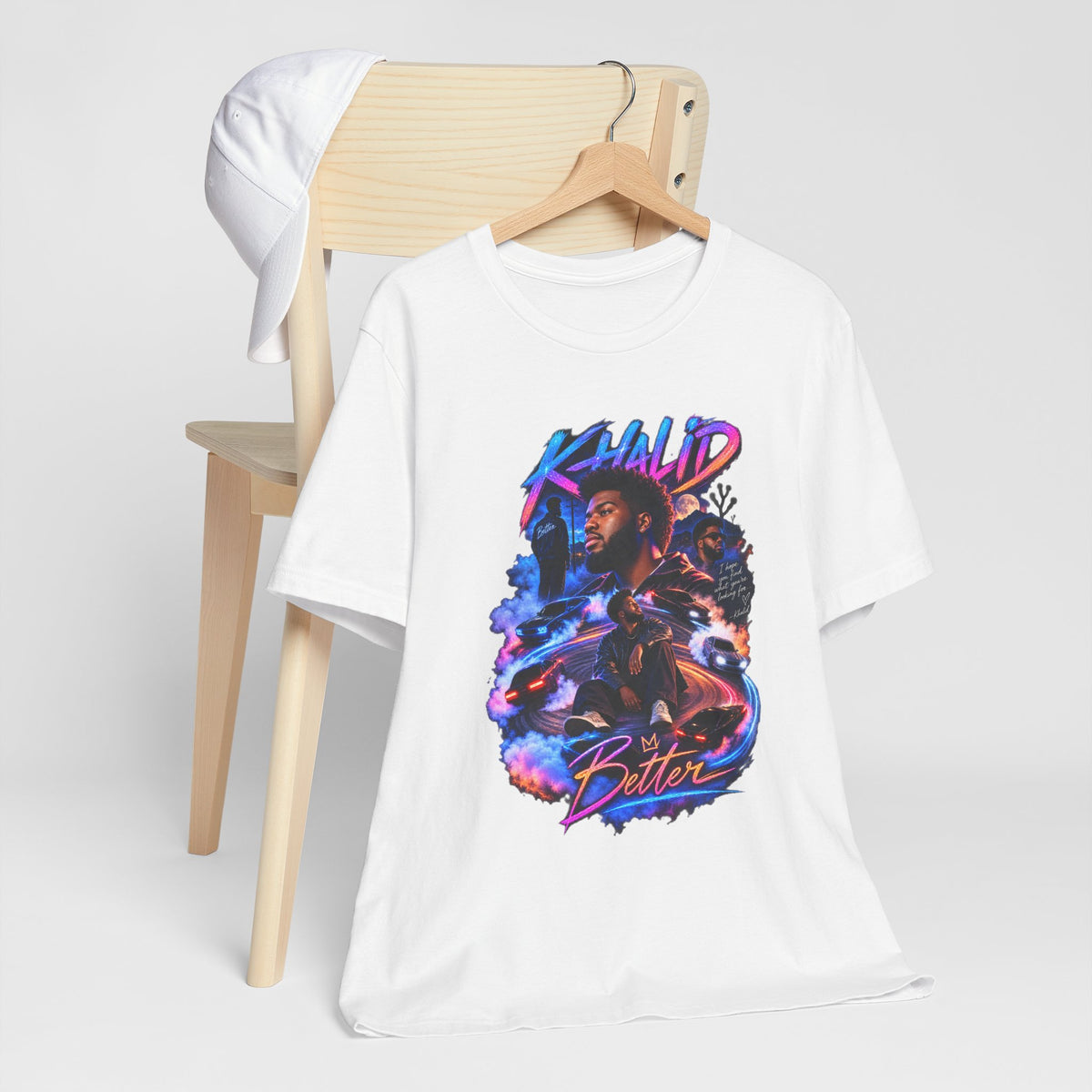 Khalid 'Better' Graphic Tee — Retro Neon Portrait T‑Shirt