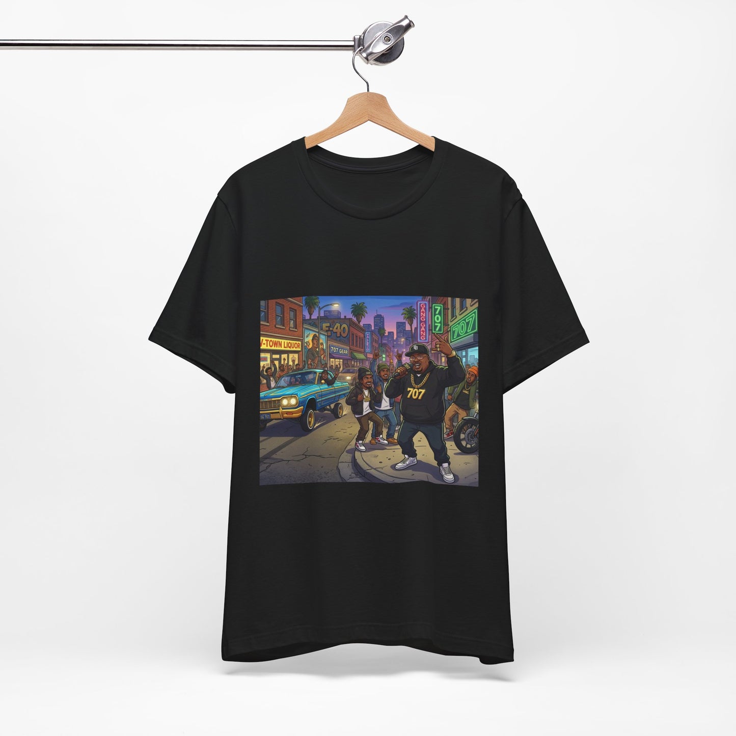 Retro Hip-Hop Street Scene T-Shirt — 707 Crew Urban Vintage Graphic Tee