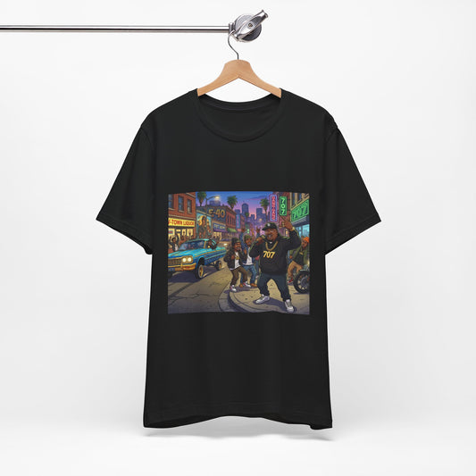 Retro Hip-Hop Street Scene T-Shirt — 707 Crew Urban Vintage Graphic Tee