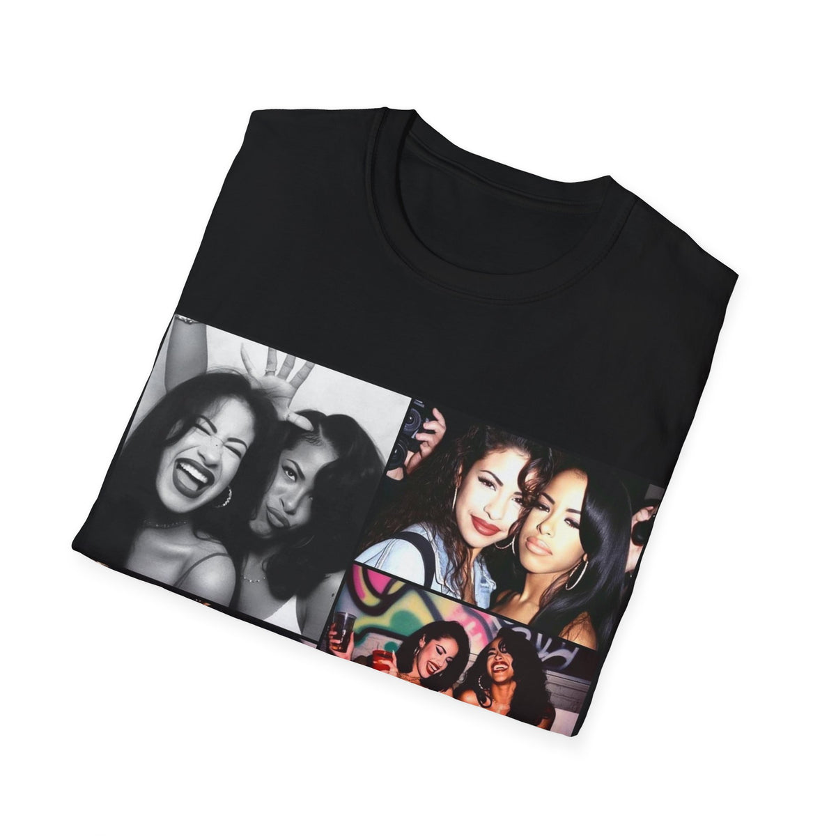 Photo Collage T-Shirt — Retro Black & White/Color Aaliyah and Selena Portraits