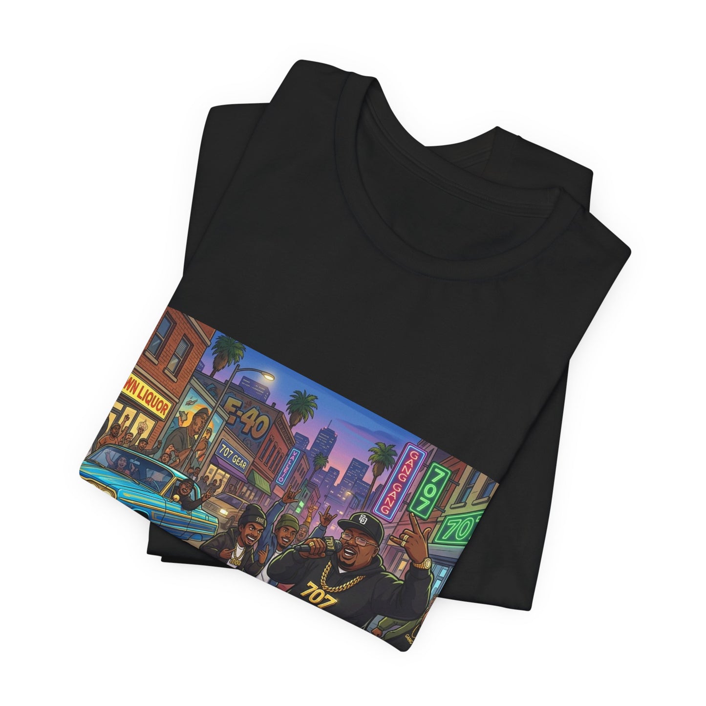 Retro Hip-Hop Street Scene T-Shirt — 707 Crew Urban Vintage Graphic Tee