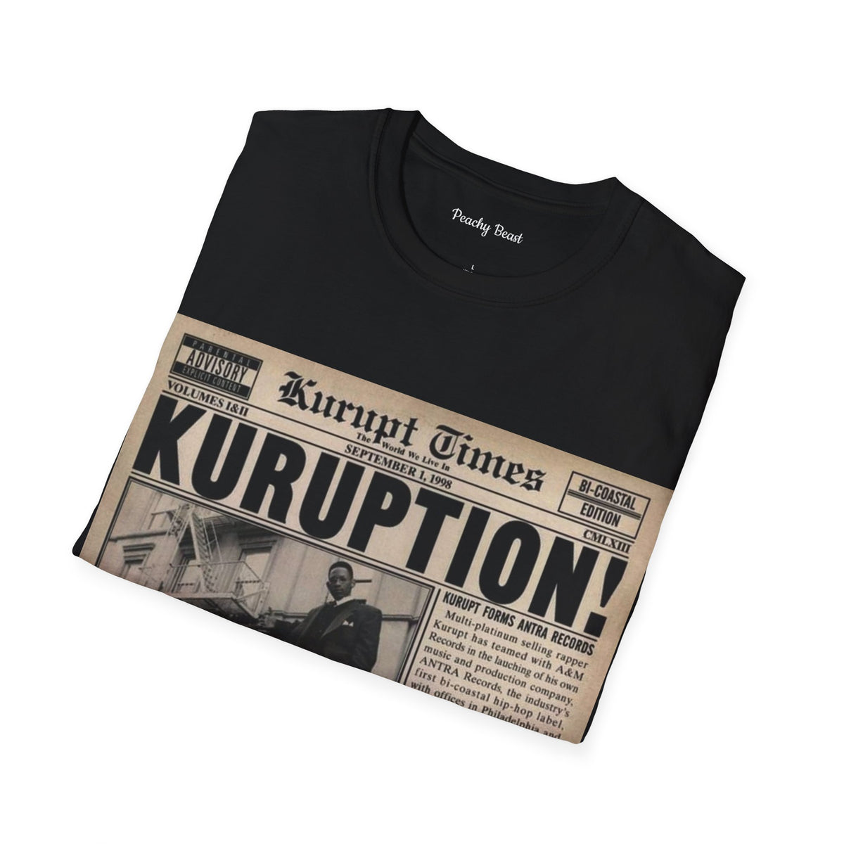 Kuruption Newspaper Graphic T-Shirt — 'Kurupt Times' Retro Rap Tee