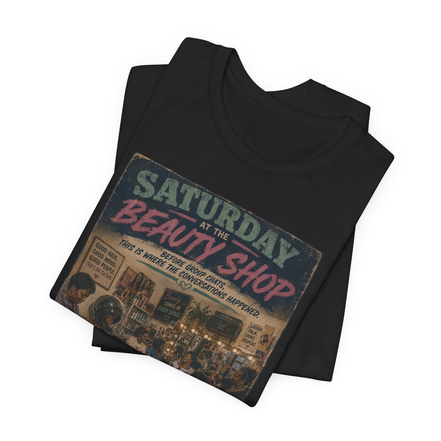 Saturday at the Beauty Shop Graphic T-Shirt — Vintage Barber Shop Scene