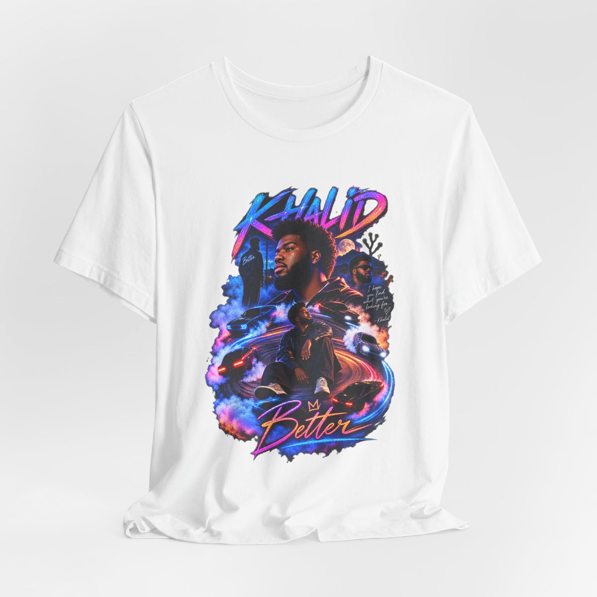 Khalid 'Better' Graphic Tee — Retro Neon Portrait T‑Shirt