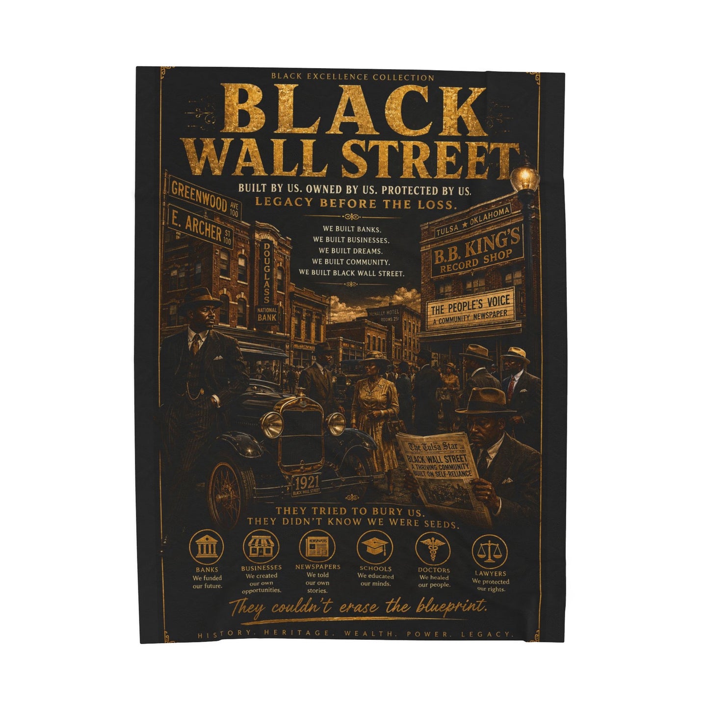 Velveteen Plush Blanket — Black Wall Street Historical Tribute Throw Blanket