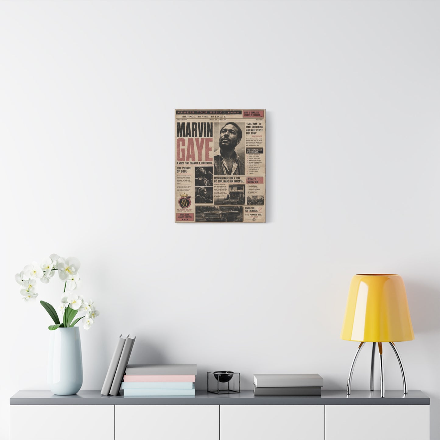 Marvin Gaye Vintage Newspaper-Style Matte Canvas Print