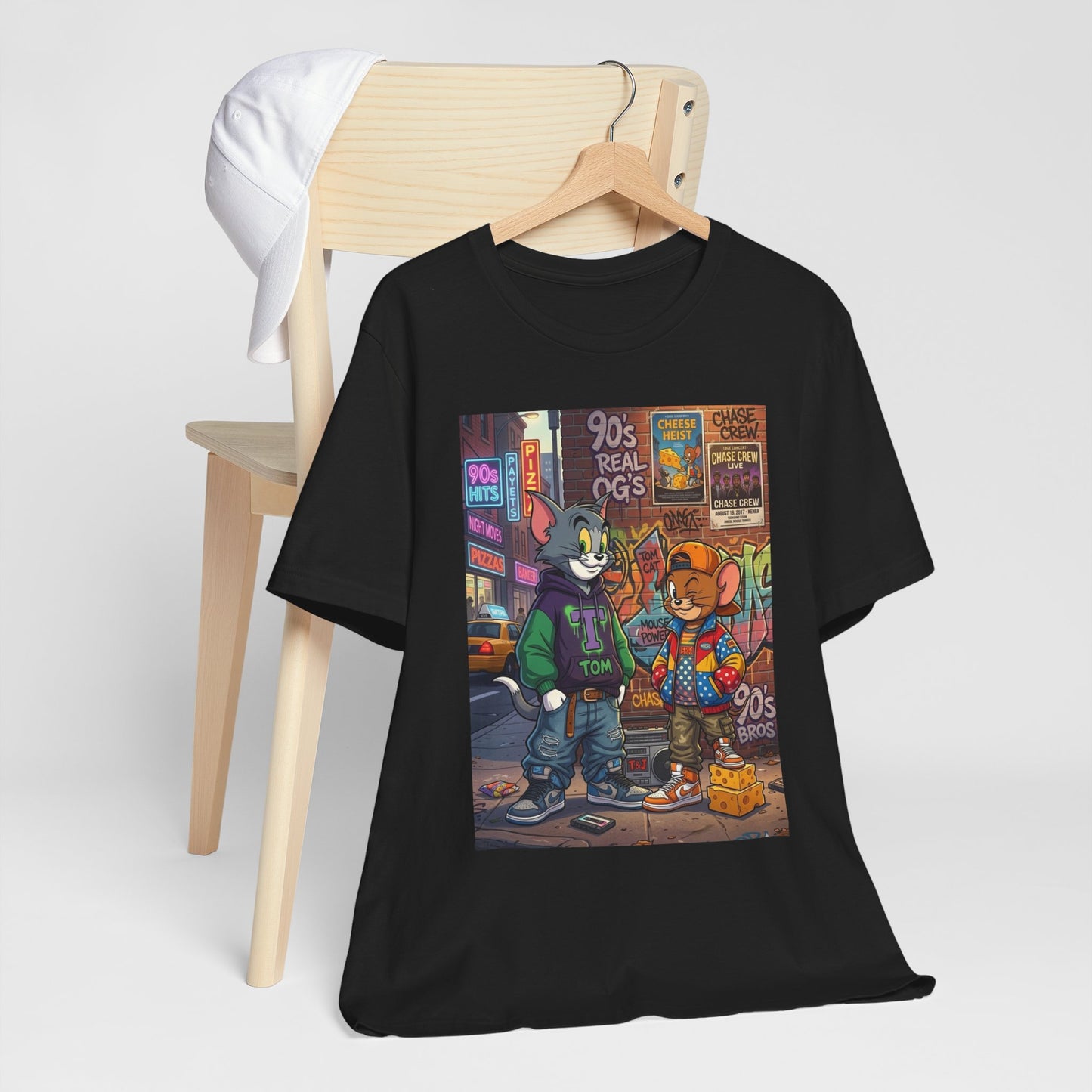 90s Cartoon Streetwear Tee — Tom & Jerry Retro Hip-Hop Design