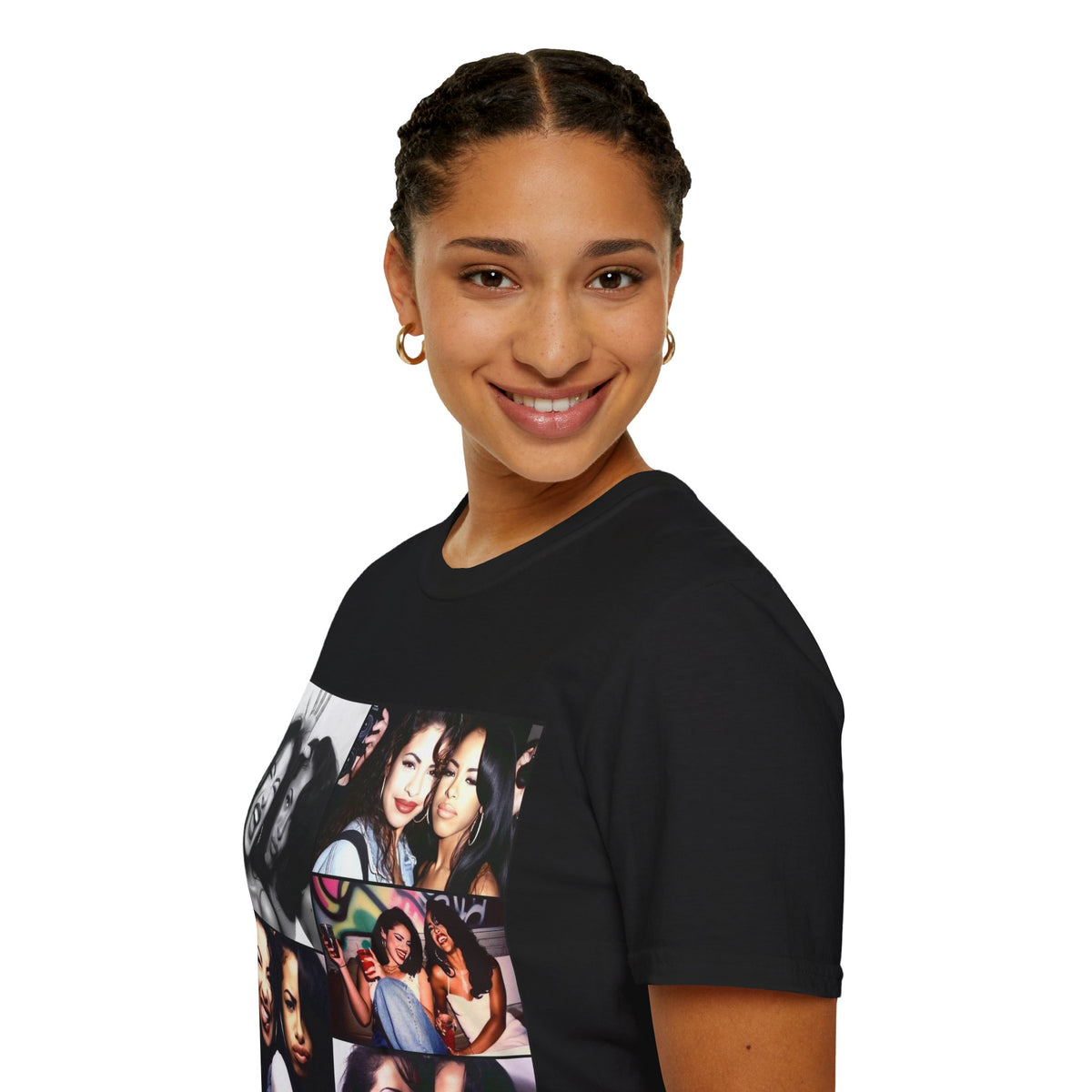 Photo Collage T-Shirt — Retro Black & White/Color Aaliyah and Selena Portraits