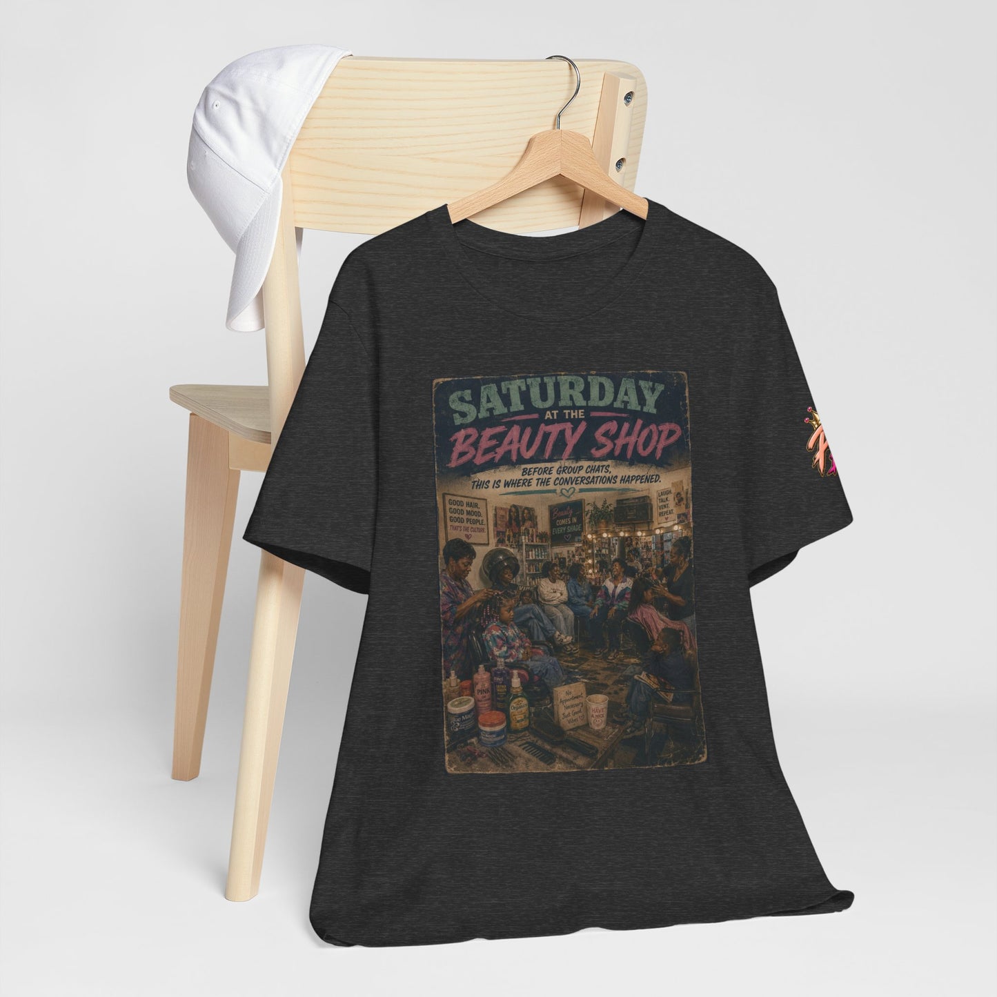Saturday at the Beauty Shop Graphic T-Shirt — Vintage Barber Shop Scene