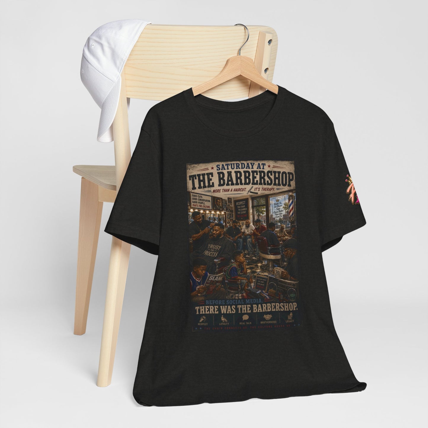 Barbershop Vintage Graphic Tee — "Saturday at the Barbershop" Retro Barber Scene Shirt