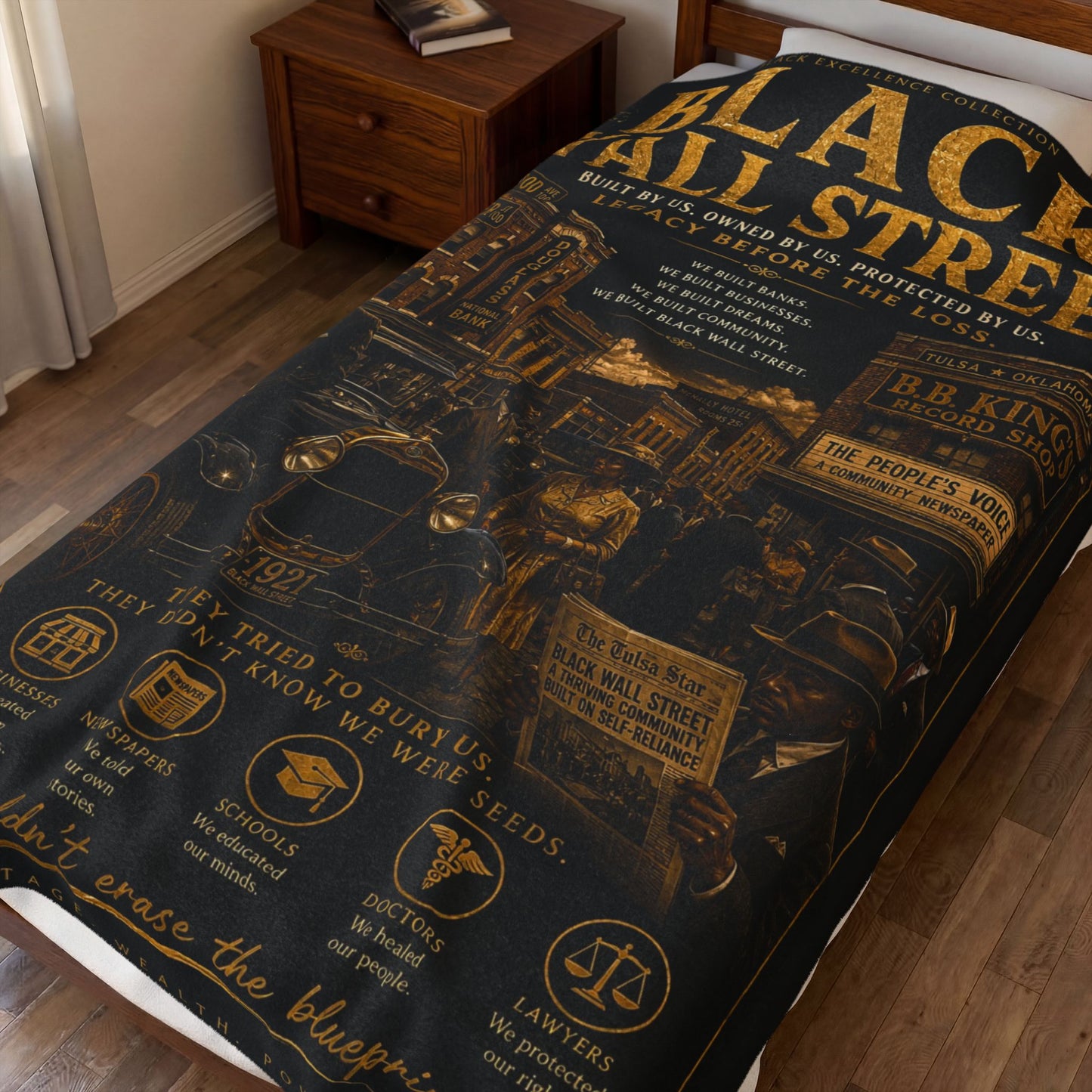 Velveteen Plush Blanket — Black Wall Street Historical Tribute Throw Blanket