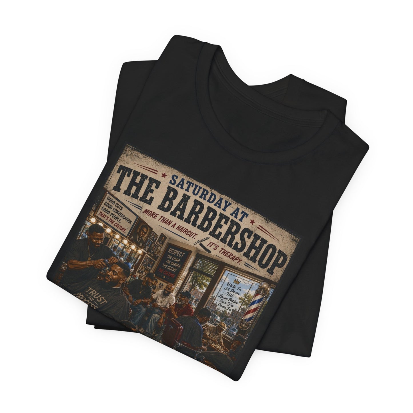 Barbershop Vintage Graphic Tee — "Saturday at the Barbershop" Retro Barber Scene Shirt