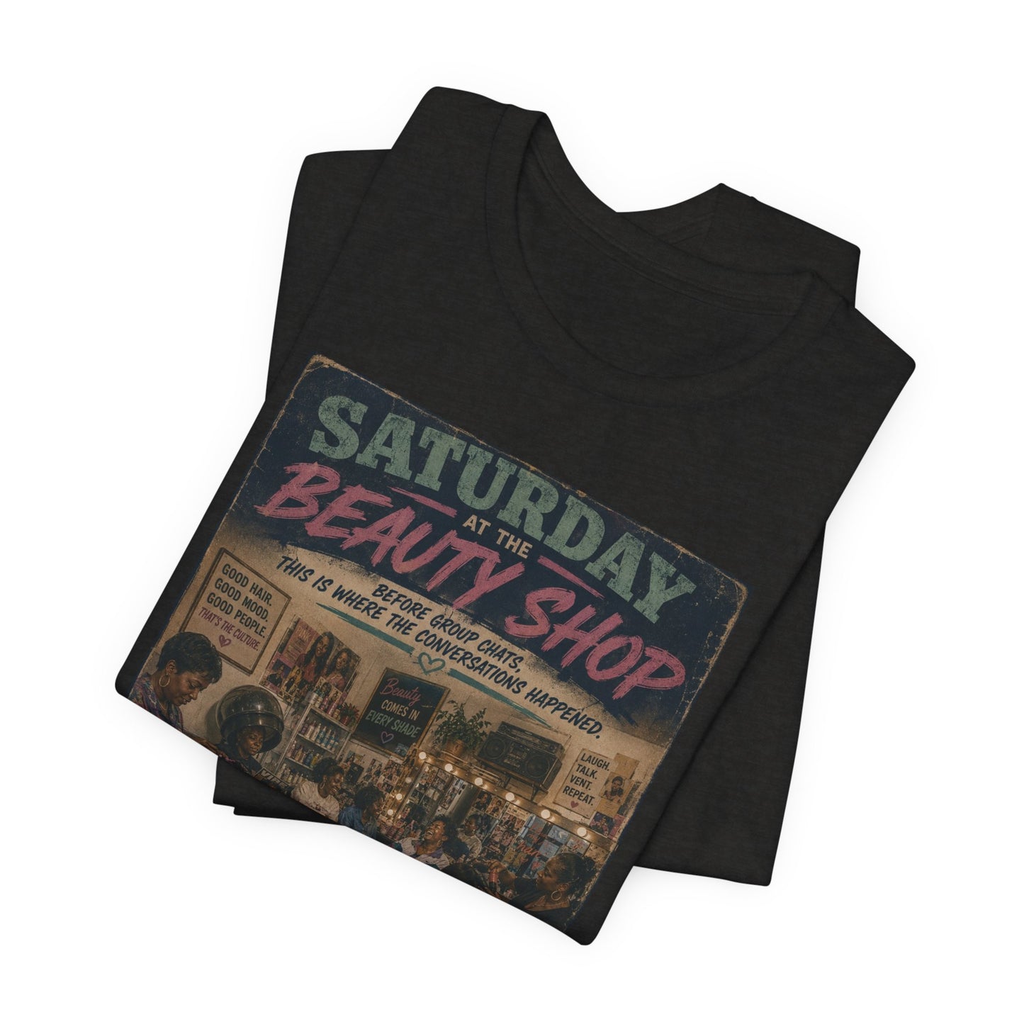 Saturday at the Beauty Shop Graphic T-Shirt — Vintage Barber Shop Scene