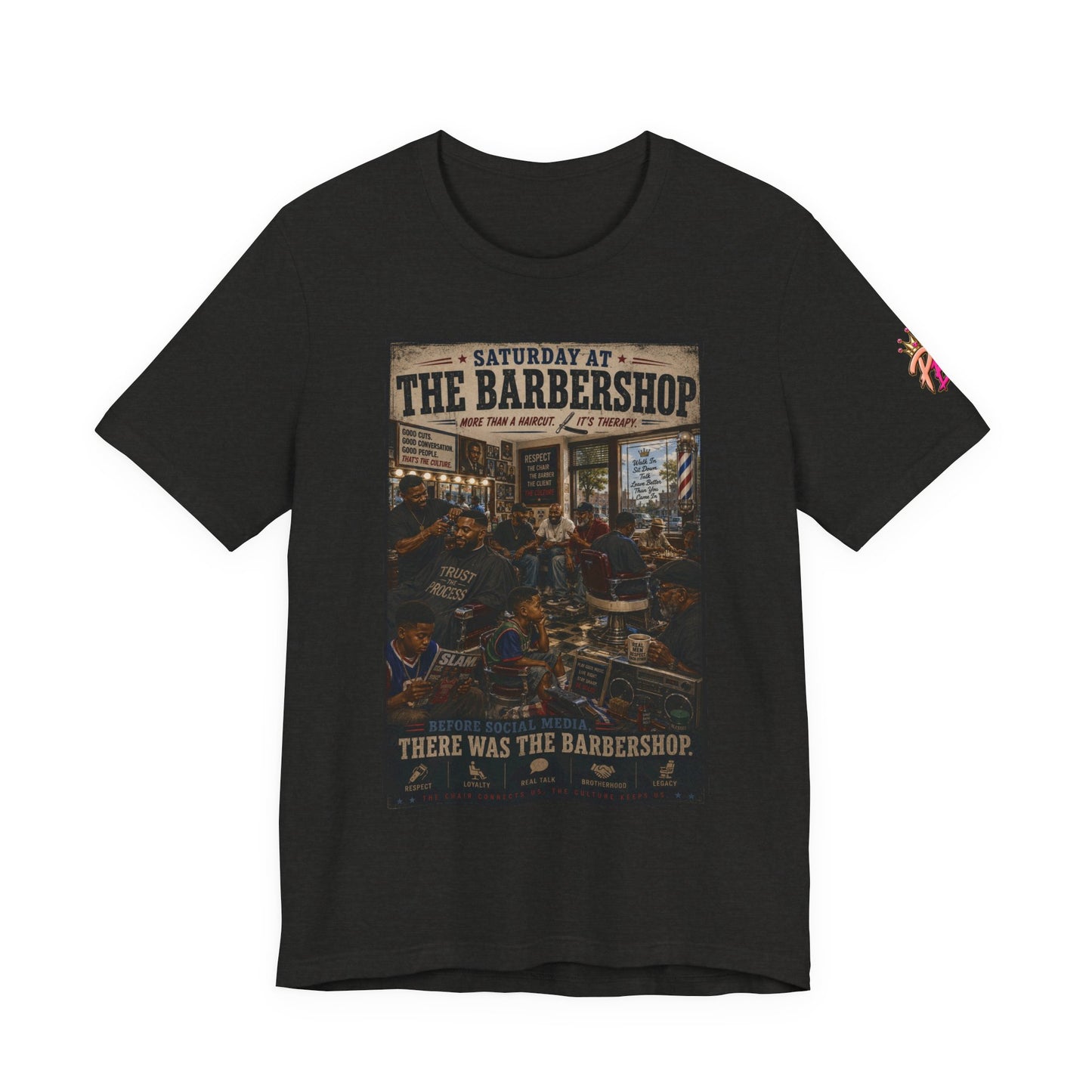 Barbershop Vintage Graphic Tee — "Saturday at the Barbershop" Retro Barber Scene Shirt