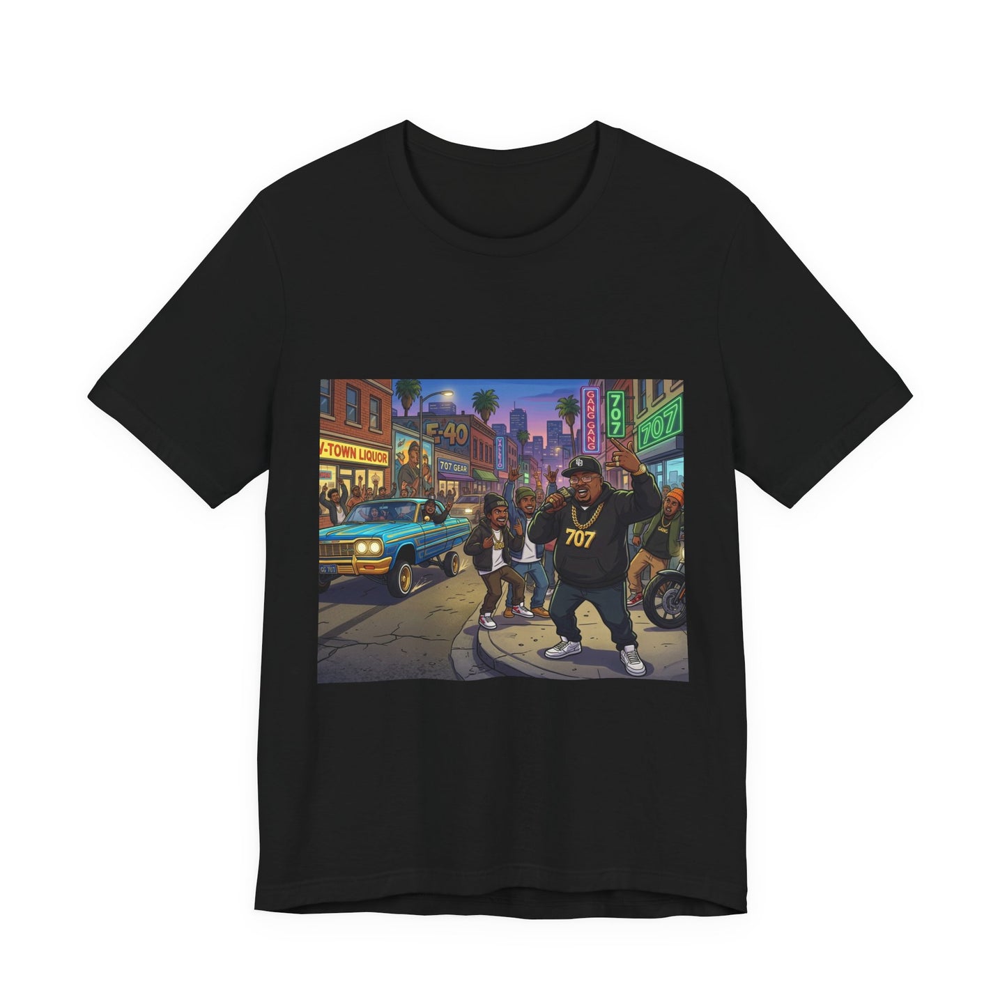 Retro Hip-Hop Street Scene T-Shirt — 707 Crew Urban Vintage Graphic Tee