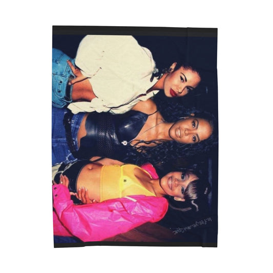Selena, Aaliyah, and Left-Eye Velveteen Plush Blanket - Cozy Throw for Nostalgic Vibes