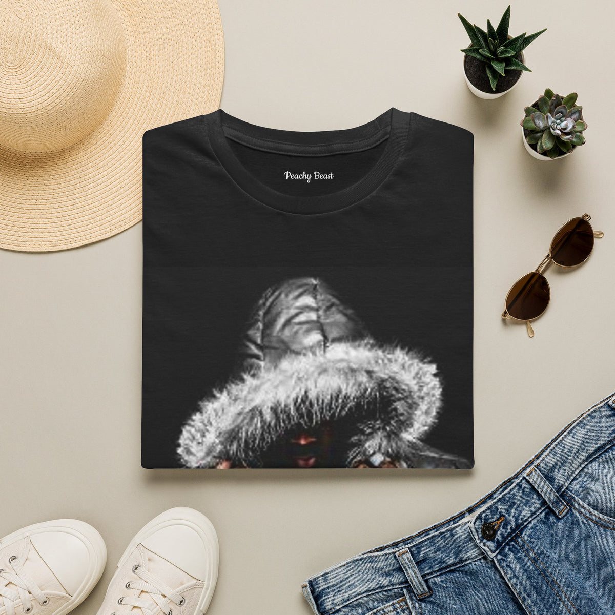 RIP MO3 T-Shirt – Hooded Fur-Trim Graphic Tee