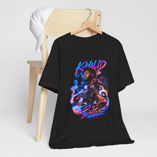 Khalid 'Better' Graphic Tee — Retro Neon Portrait T‑Shirt
