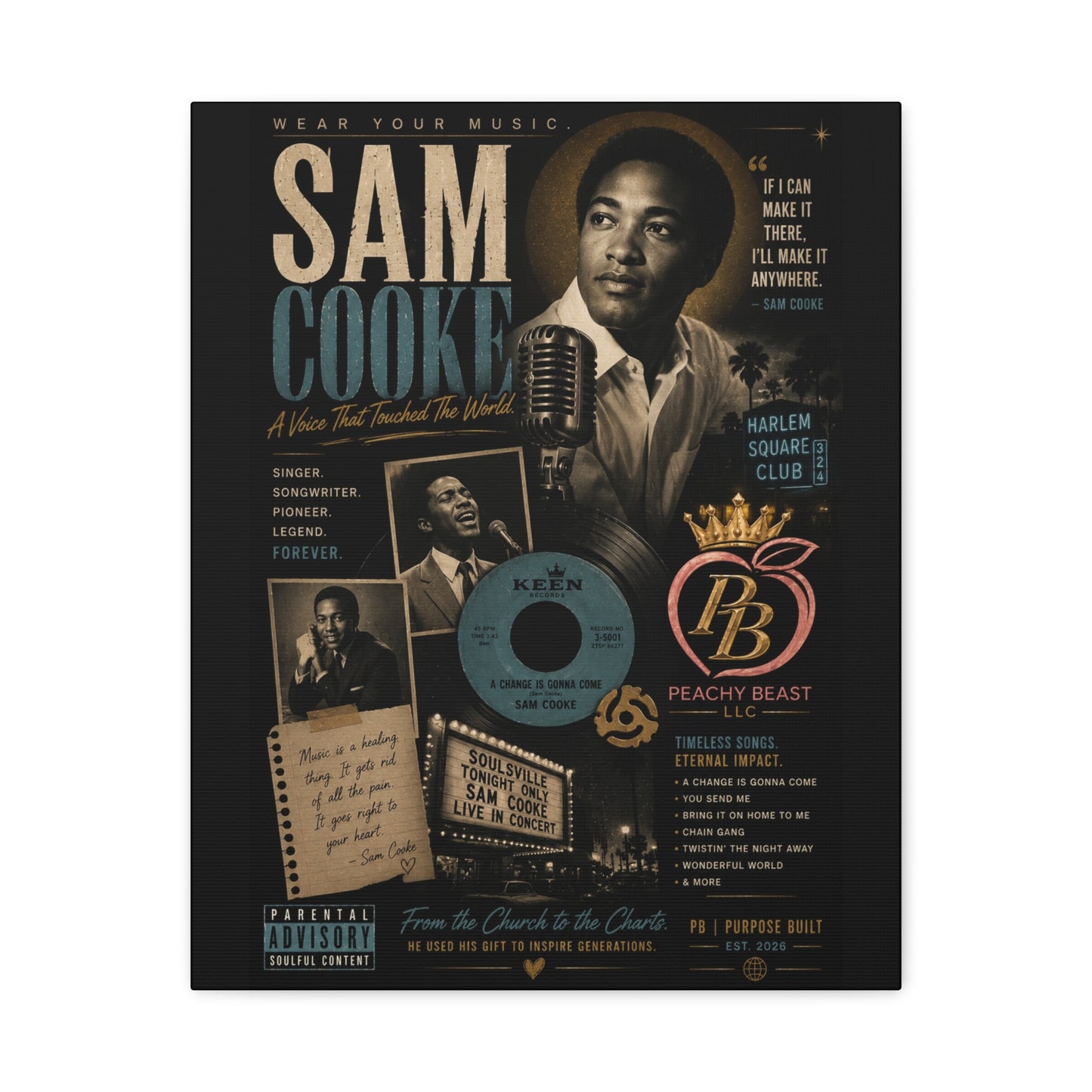 Vintage Music Poster Canvas of Sam Cooke