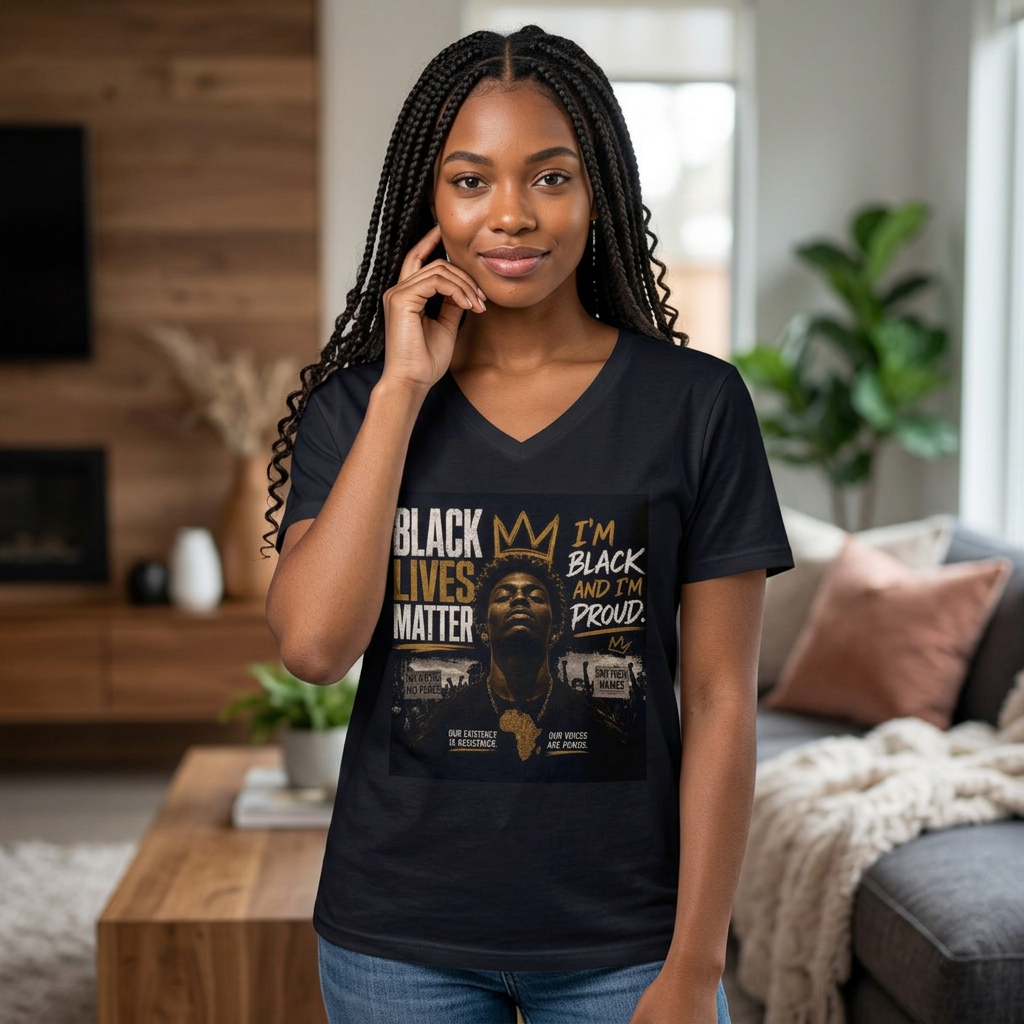 Black Lives Matter V-Neck Tee — "I’m Black and I’m Proud" Women's Graphic Shirt