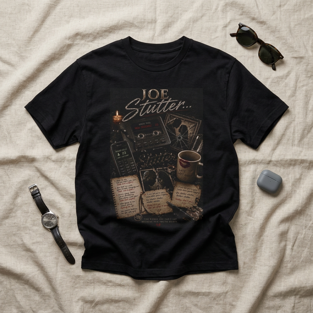 Joe Stutter Vintage Radio Tee — Retro Cassette, Coffee & Notes Graphic T-Shirt