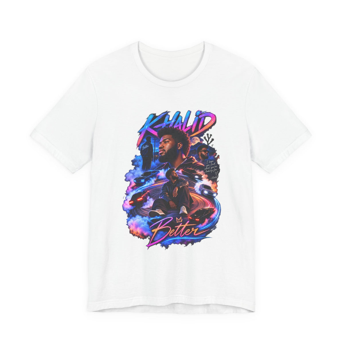 Khalid 'Better' Graphic Tee — Retro Neon Portrait T‑Shirt