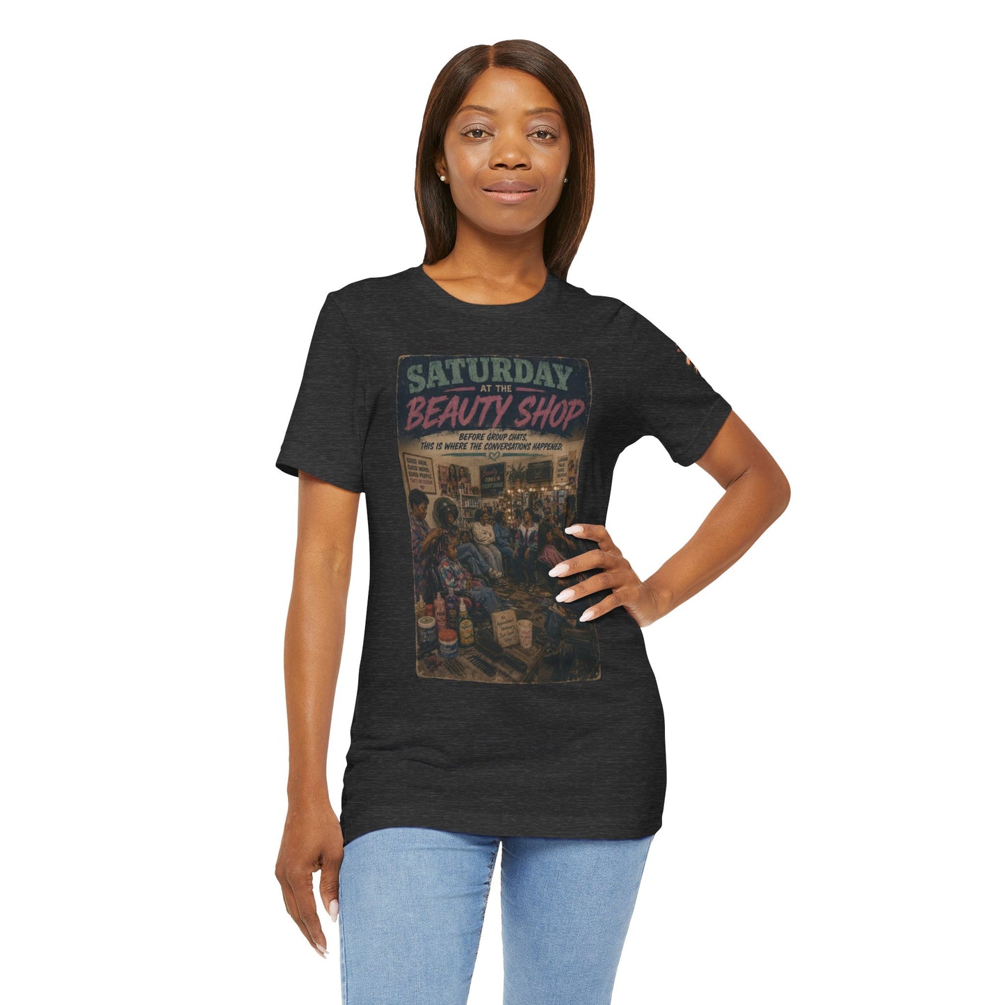 Saturday at the Beauty Shop Graphic T-Shirt — Vintage Barber Shop Scene