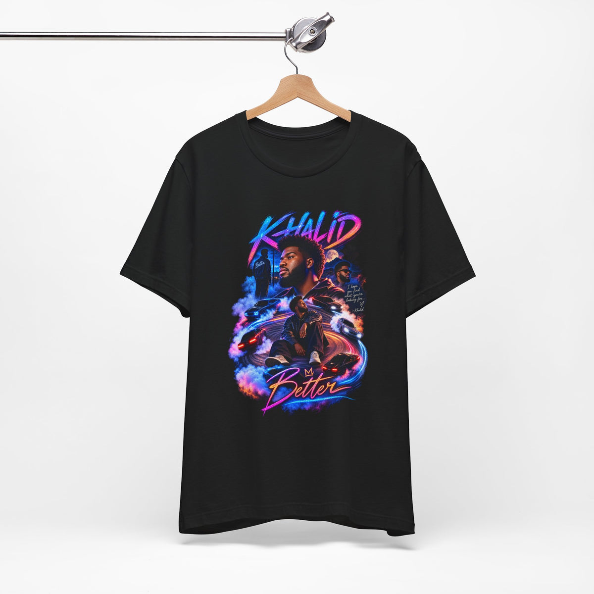 Khalid 'Better' Graphic Tee — Retro Neon Portrait T‑Shirt