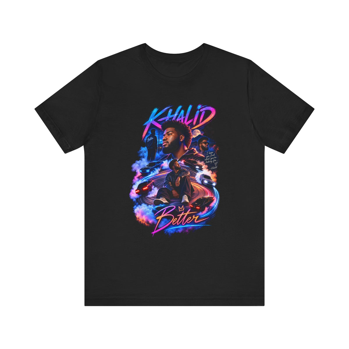 Khalid 'Better' Graphic Tee — Retro Neon Portrait T‑Shirt