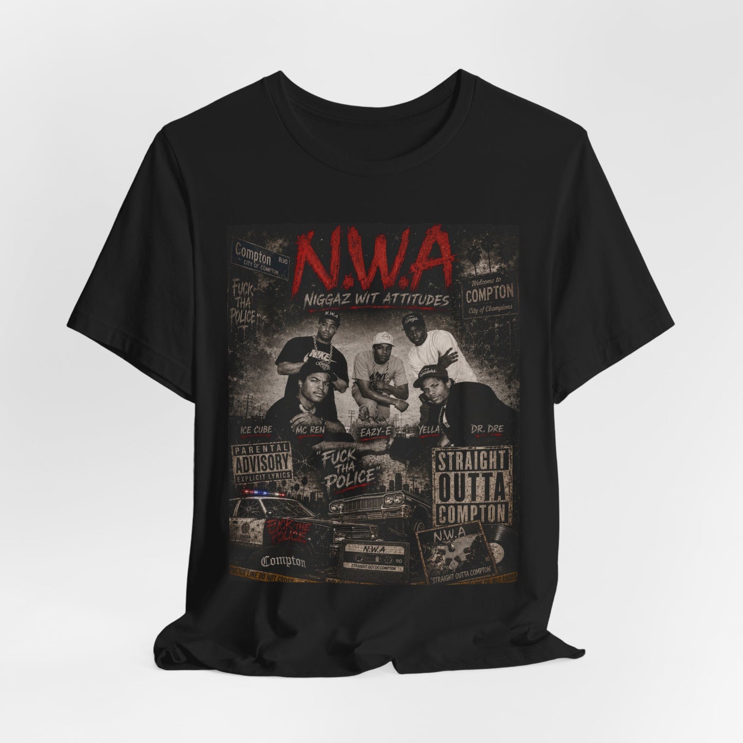 N.W.A. Graphic Tee — "Straight Outta" Vintage Rap Album Design