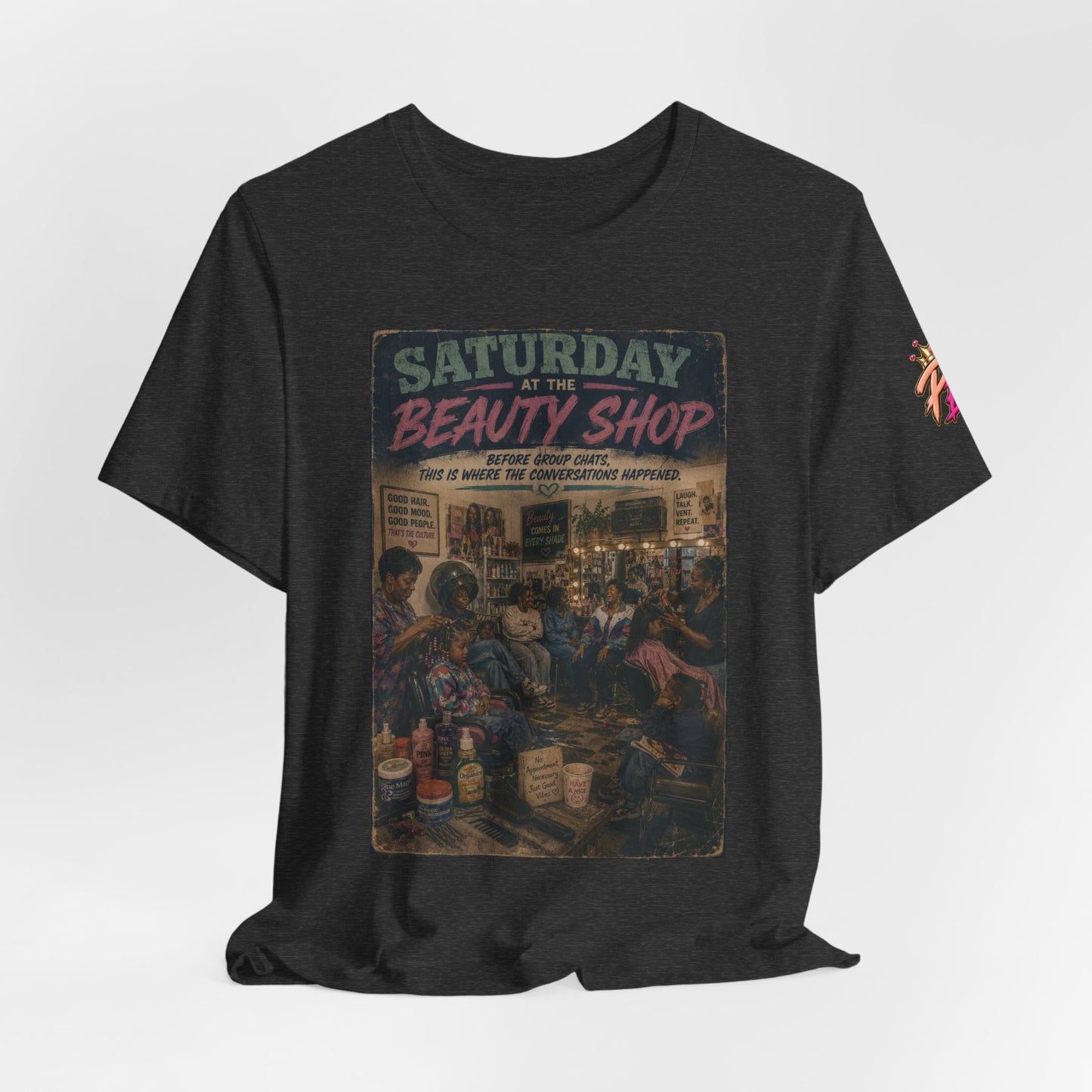 Saturday at the Beauty Shop Graphic T-Shirt — Vintage Barber Shop Scene