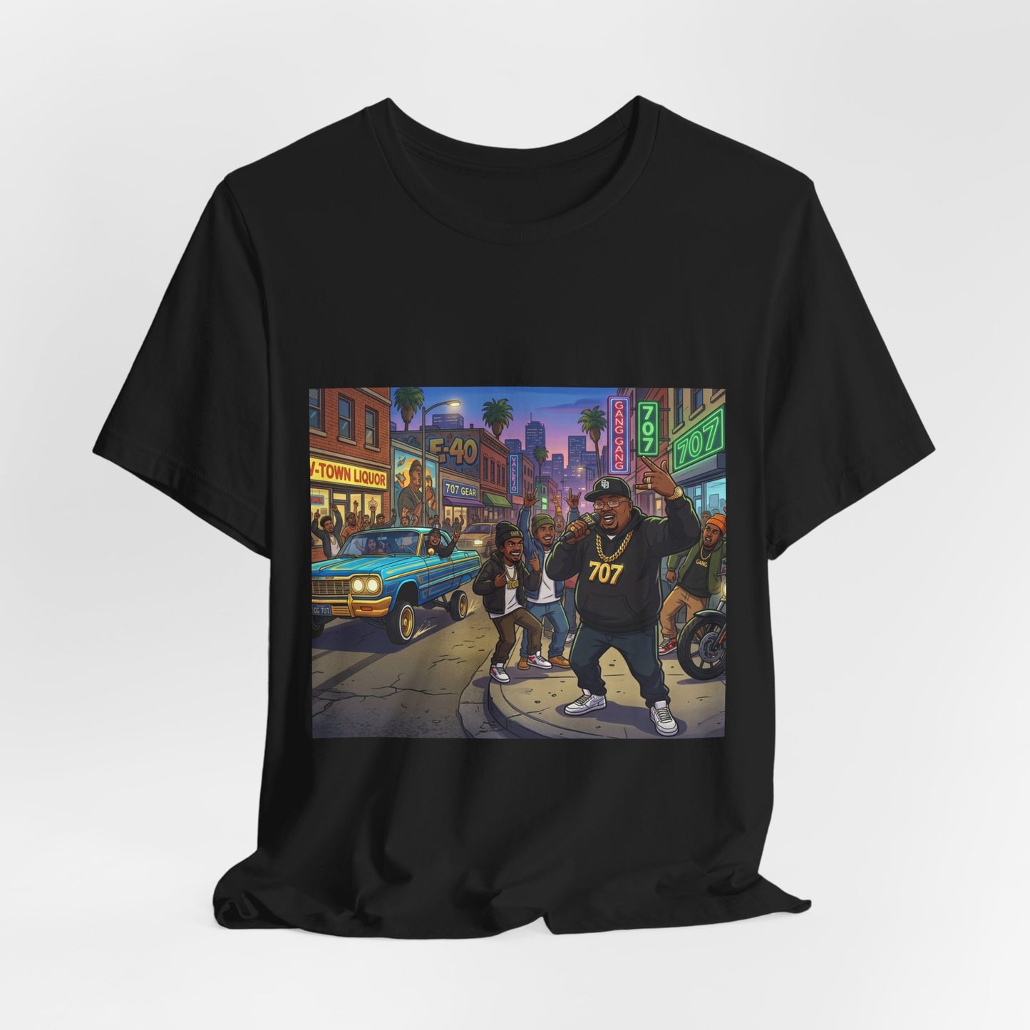 Retro Hip-Hop Street Scene T-Shirt — 707 Crew Urban Vintage Graphic Tee
