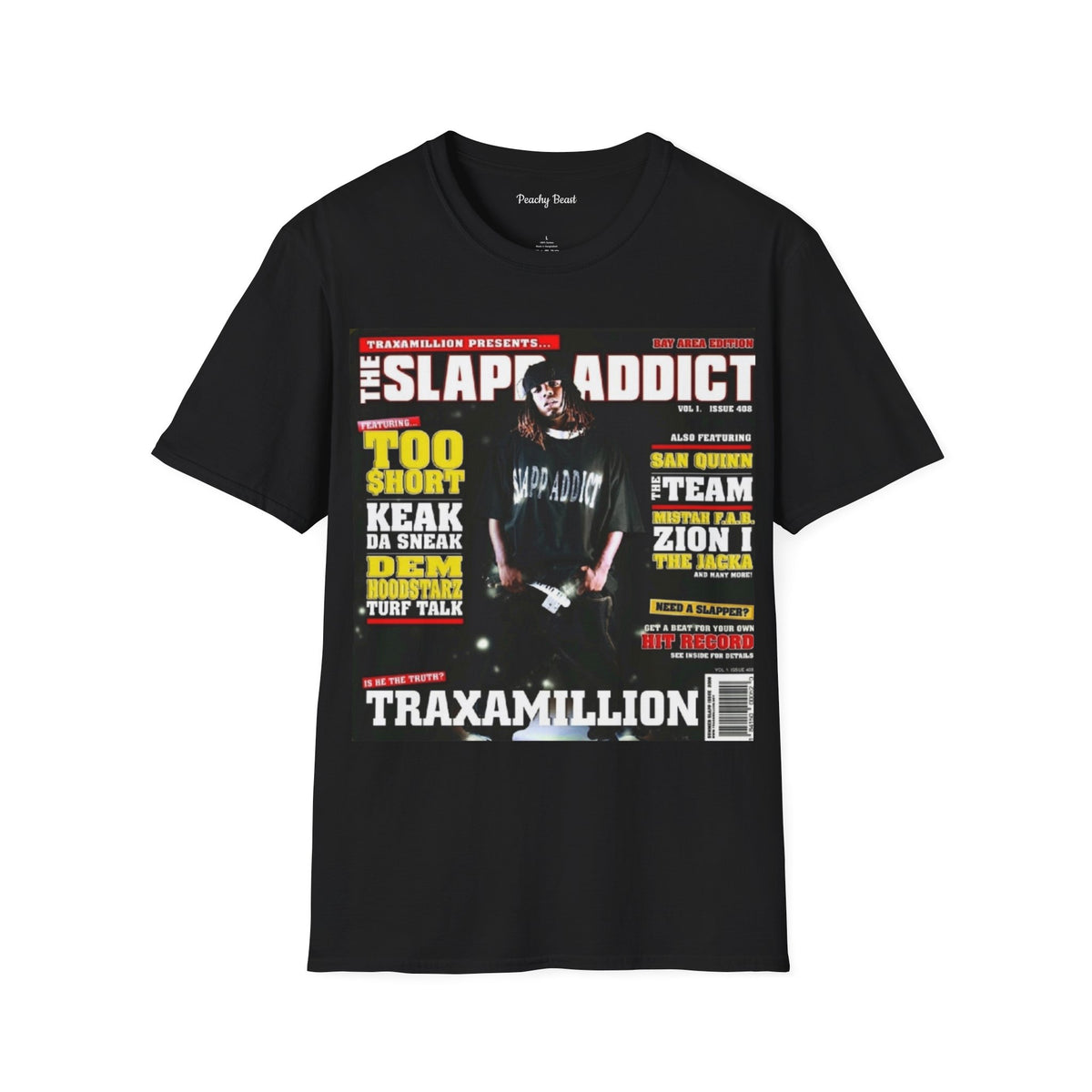 Slap Addict Traxamillion Graphic T-Shirt — Retro Rap Magazine Cover Tee
