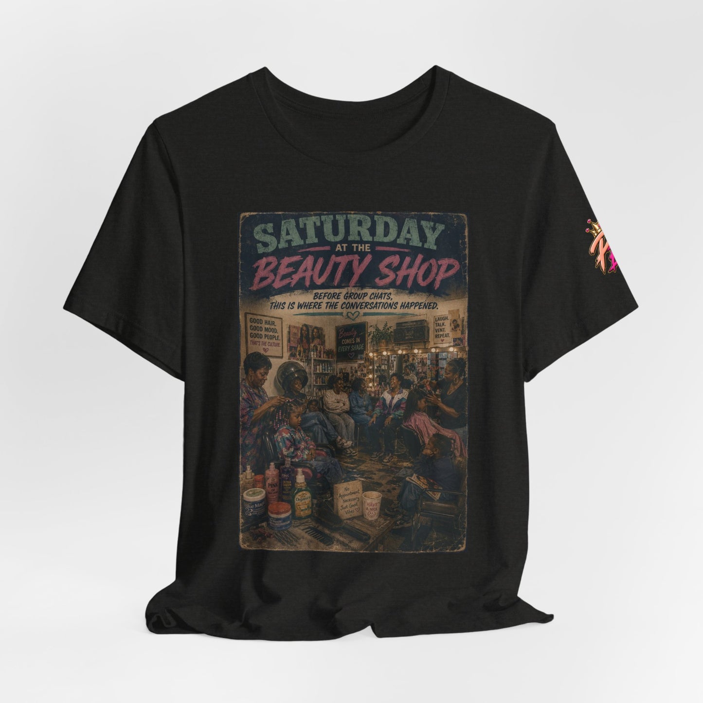 Saturday at the Beauty Shop Graphic T-Shirt — Vintage Barber Shop Scene