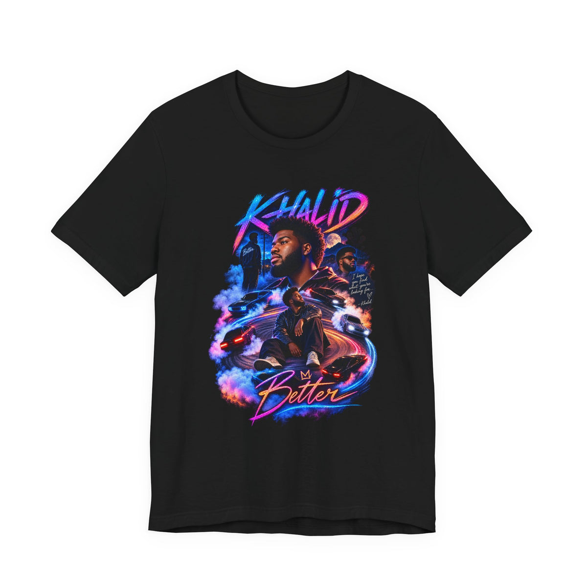 Khalid 'Better' Graphic Tee — Retro Neon Portrait T‑Shirt
