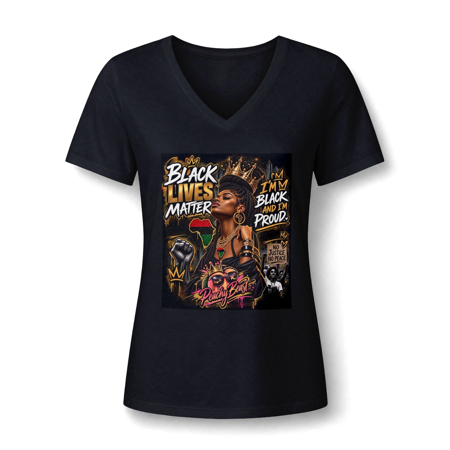 Black Lives Matter V-Neck Tee — "I’m Black and I’m Proud" Women's Graphic Shirt