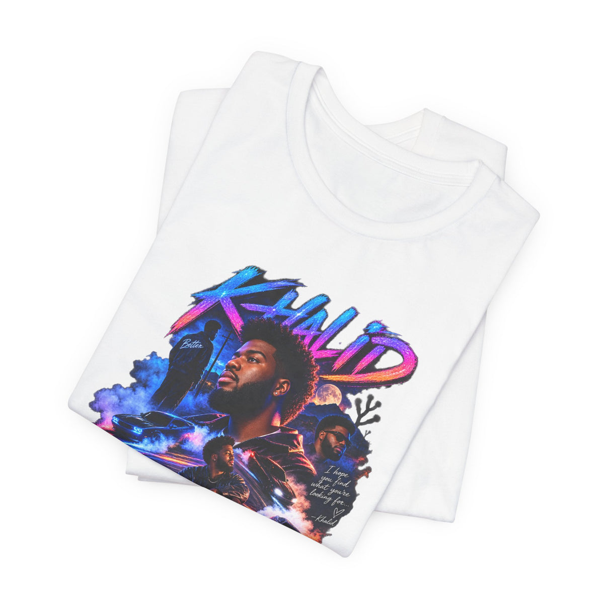 Khalid 'Better' Graphic Tee — Retro Neon Portrait T‑Shirt