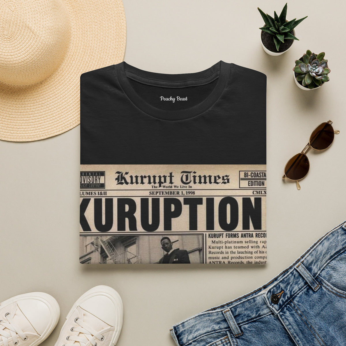 Kuruption Newspaper Graphic T-Shirt — 'Kurupt Times' Retro Rap Tee