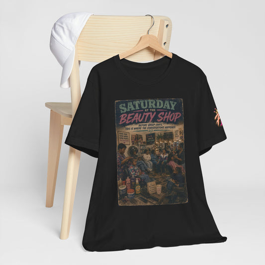 Saturday at the Beauty Shop Graphic T-Shirt — Vintage Barber Shop Scene
