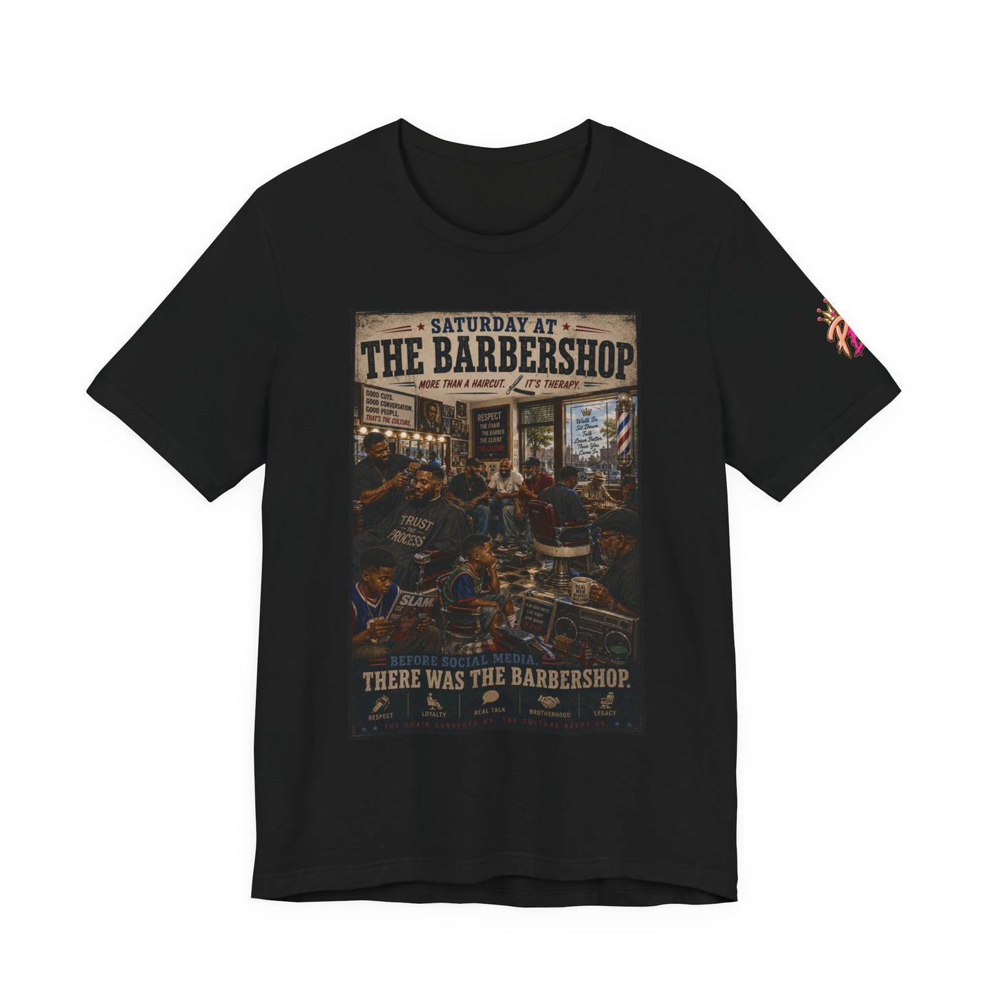 Barbershop Vintage Graphic Tee — "Saturday at the Barbershop" Retro Barber Scene Shirt
