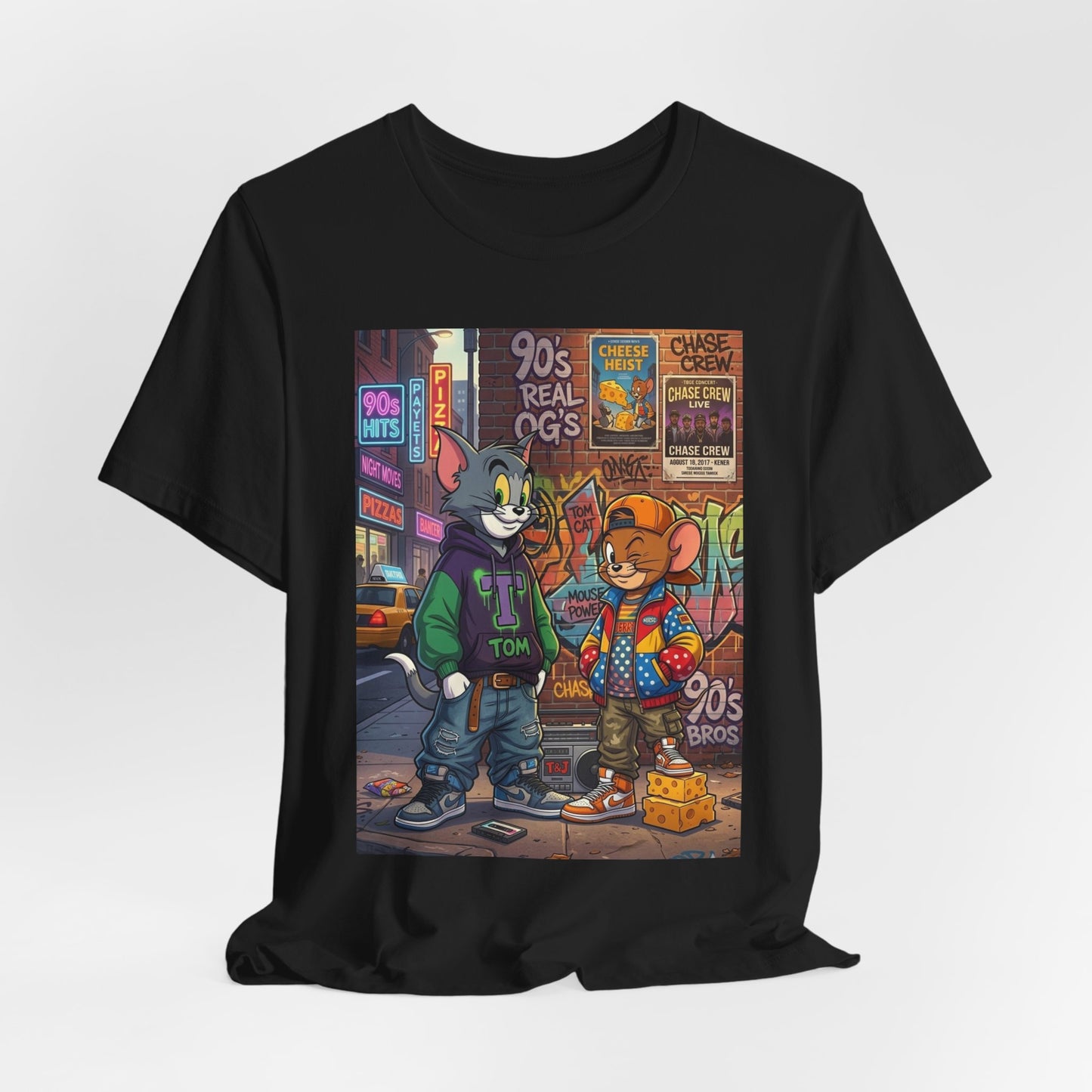 90s Cartoon Streetwear Tee — Tom & Jerry Retro Hip-Hop Design