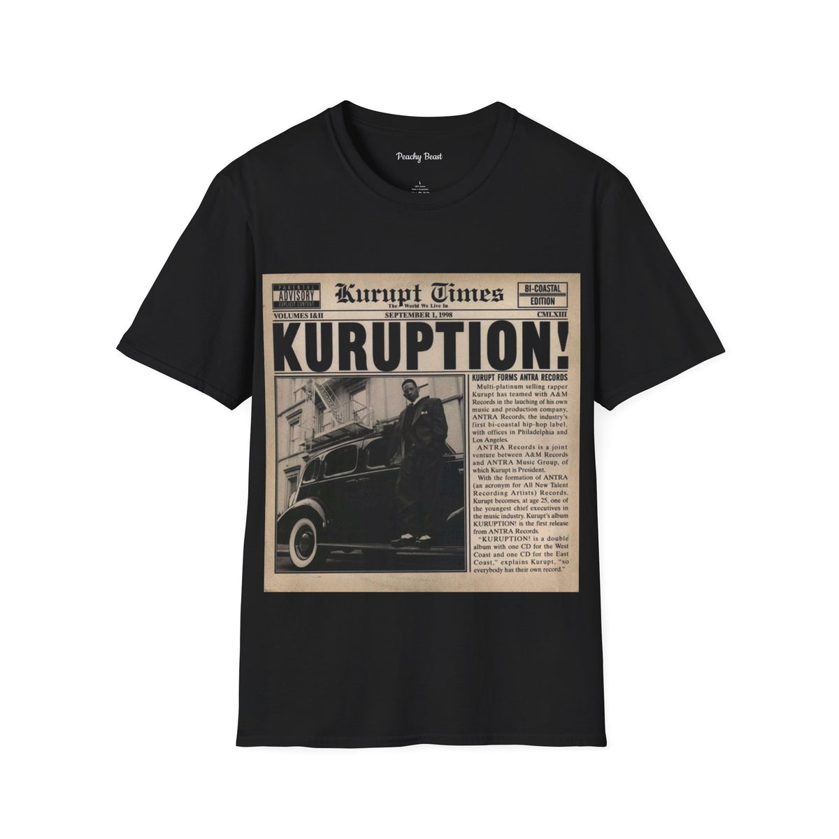 Kuruption Newspaper Graphic T-Shirt — 'Kurupt Times' Retro Rap Tee