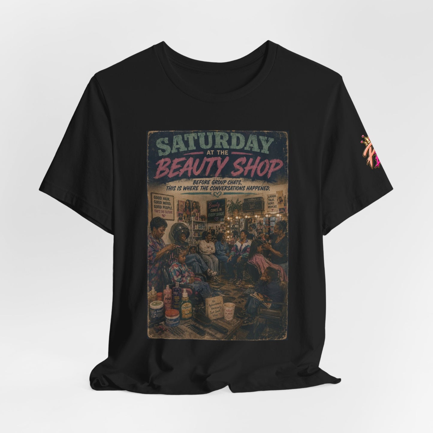 Saturday at the Beauty Shop Graphic T-Shirt — Vintage Barber Shop Scene
