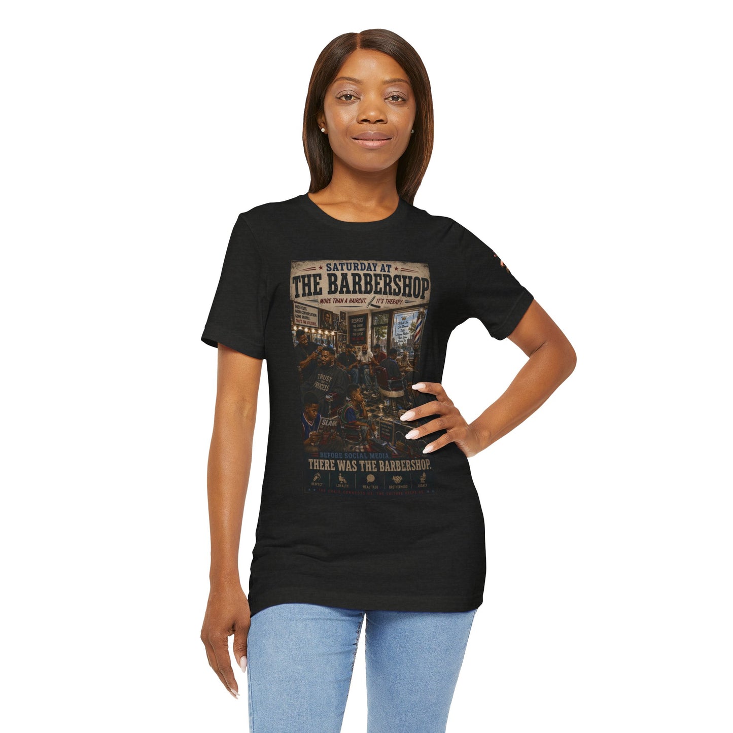 Barbershop Vintage Graphic Tee — "Saturday at the Barbershop" Retro Barber Scene Shirt
